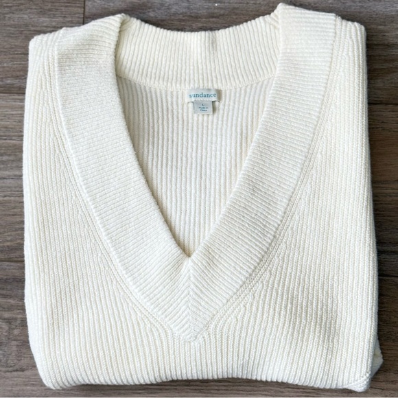 Sundance Thick Cable Mix V Neck Sweater Ivory Cream Size Large - Picture 1 of 15